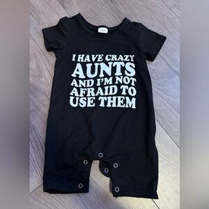 Black Baby One-Piece Bodysuit with 'I Have Crazy Aunts' Slogan